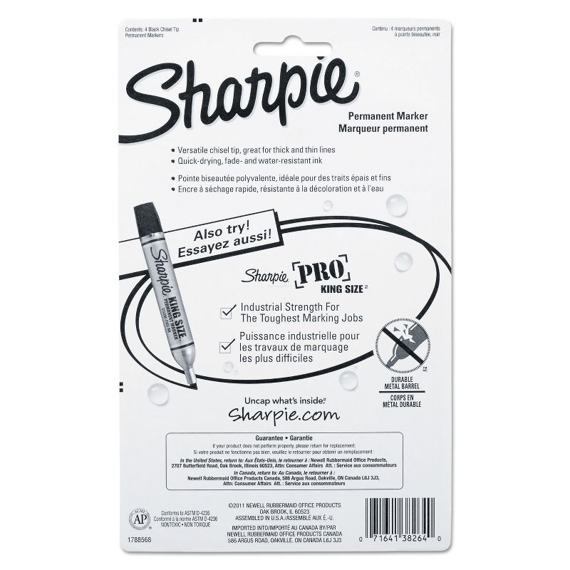 Sharpie Permanent Markers 5.3mm Chisel Tip Black 4/Pack 38264PP, 5 of 8