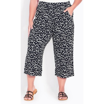 Women's Plus Size Knit Culotte Print Pant - Black | Avenue : Target