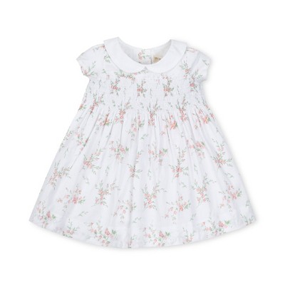 Hope & Henry Layette Baby Girl Woven Short Sleeve Dress With Peter Pan ...