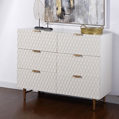 Lexi Cream and Gold Six Drawer Accent Dresser
