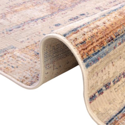 Rectangular Blue Abstract Stain-Resistant Synthetic Rug