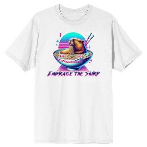 Capybara Embrace The Slurp Adult White Crew Neck Short Sleeve T-shirt - 1 of 4