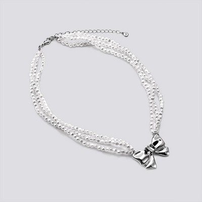 White Bead Choker Necklace with Bow Accent - Wild Fable™ White/Silver
