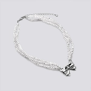 White Bead Choker Necklace with Bow Accent - Wild Fable™ White/Silver - 1 of 2