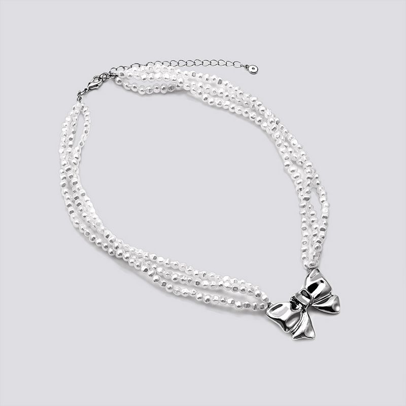 White Bead Choker Necklace with Bow Accent - Wild Fable™ White/Silver, 1 of 3