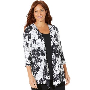 Catherines Women's Plus Size Cardigan And Tank One Piece Top - 1 of 4