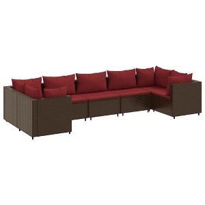 vidaXL Patio Lounge Set - 7-Piece Brown Poly Rattan Sectional Sofa with Cushions for Garden, Patio, Deck, Outdoor Area - 1 of 4