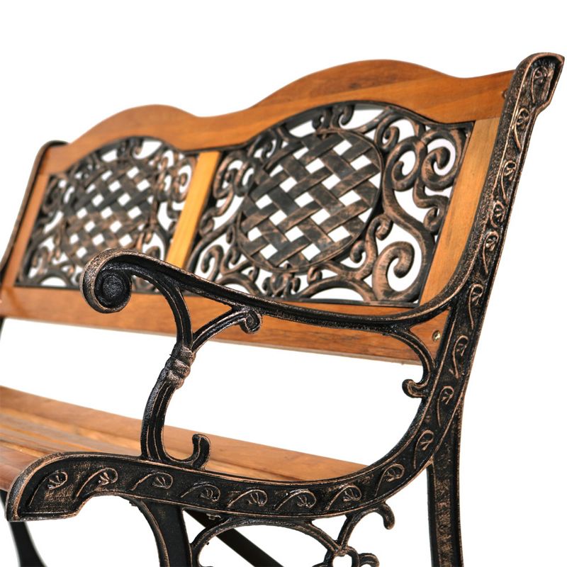 Sunnydaze 2-Person Ivy Crossweave Design Cast Iron and Wood Frame Outdoor Garden Bench, 4 of 8