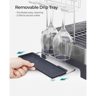 SONGMICS 2-Tier Stainless Steel Dish Drying Rack with Utensil Cup