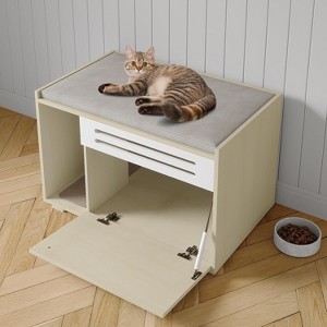 Cat Litter Box Enclosure, Wooden Cat Washroom Furniture with Barn Door, Hidden Litter Box Cover, Dog Proof Feline Litter Boxes, Kitty House - 1 of 4