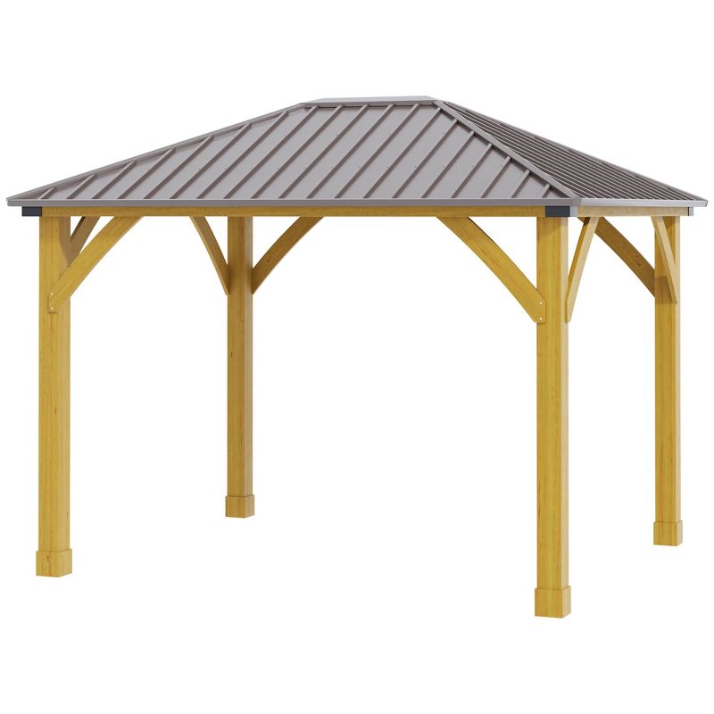Outsunny 10x12 Galvanized Steel Gazebo with Wooden Frame, Permanent Metal Roof Gazebo Canopy for Garden, Patio, Backyard, 4 of 9