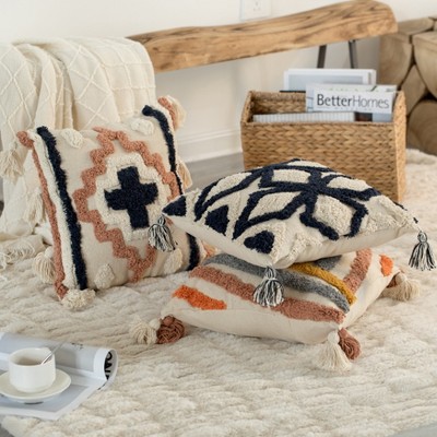 Handwoven Cotton Euro Throw Pillow with Tassels