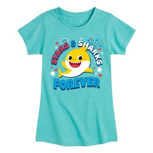 Girls' - Baby Shark - Stars and Sharks Fitted Short Sleeve Graphic T-Shirt - 1 of 4