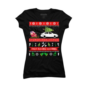 Junior's Design By Humans Christmas Car ugly sweatshirts By kikotee T-Shirt - 1 of 3