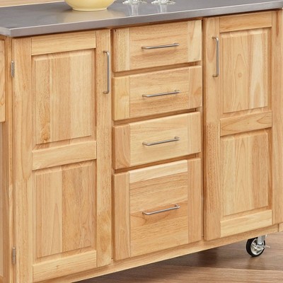 Natural Wood Kitchen Cart with Stainless Steel Top and Drop Leaf