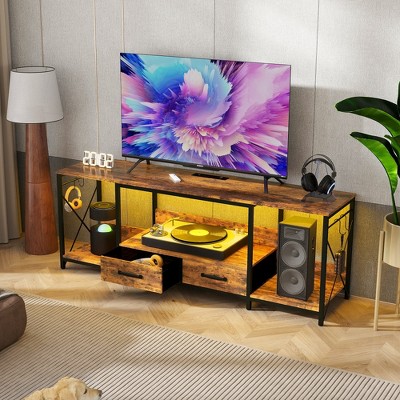 LED TV Stand For 60"/70"/75" TV, Modern Television Table With Storage, Center Media Console With Drawer And Power Outlet
