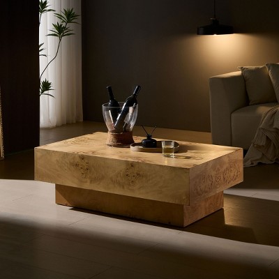 43" Wood Coffee Table,Rectangle Modern Table With Burl Wood Veneer And MDF Pedestal,Coffee Table For Living Room,Apartment-Coolbibila
