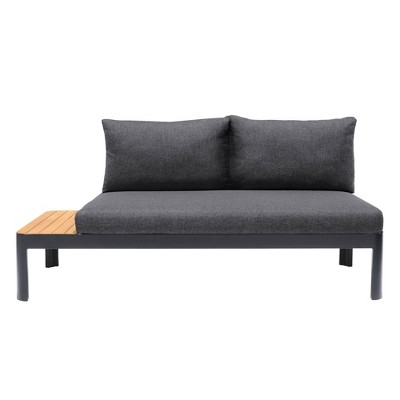 Portals Outdoor Sofa in Black Finish with Natural Teak Wood Accent and Gray Cushions - Armen Living