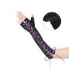 INSPIRE CHIC Women's Satin Lace Up Fingerless Elbow Length Punk Gloves 1 Pair - 3 of 4