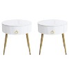 NicBex Coffee Tables for Living Room �19.6" Round Coffee Table Set of 2 Modern Fluted 2 Side Table Set with Drawers and Golden Legs, White+Gold - 3 of 4