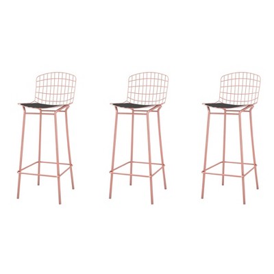Madeline 42" Rose Pink Gold and Black Industrial Chic Barstool Set