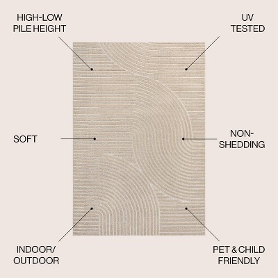High-Low Geometric Beige and Cream 4' x 6' Synthetic Area Rug