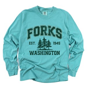 Forks Washington Distressed - Women's Garment Dyed Long Sleeve Graphic T-Shirt - 1 of 3