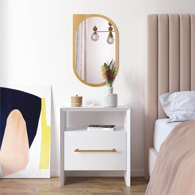Libre 23'' Sleek White and Gold Modern Nightstand with 1 Drawer