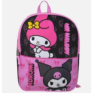 Hello Kitty Sanrio My Melody & Kuromi 15" inch Pink and Black School Backpack for Girls - 1 of 4