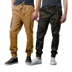Galaxy By Harvic Men's Slim Fit Cotton Stretch Twill Cargo Joggers-2 Pack - 1 of 4