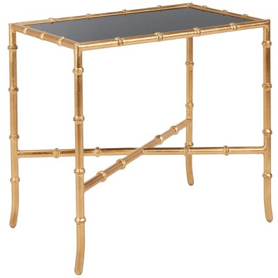 Margaret Rectangular Black Glass and Brass End Table