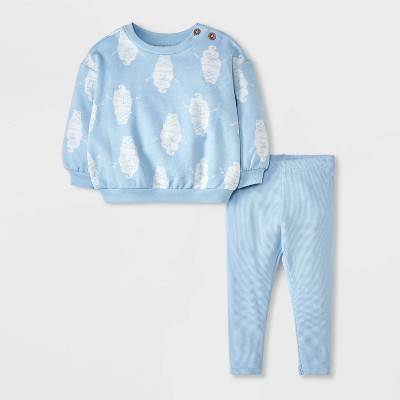 Baby Girls' Snowman Cone Fleece Sweatshirt & Ribbed Leggings Set - Cat & Jack™ Light Blue