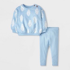Baby Girls' Snowman Cone Fleece Sweatshirt & Ribbed Leggings Set - Cat & Jack™ Light Blue - 1 of 4