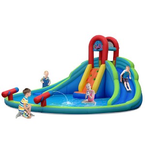 Costway Inflatable Bounce House Kids Water Splash Pool Dual Slides Climbing Wall without Blower - 1 of 4