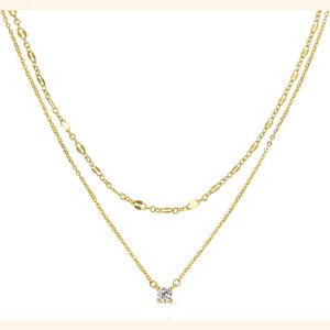Dainty CZ Necklace 14K Gold Silver Plated Simple Trendy Jewelry for Women - 1 of 4