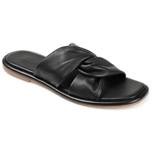 Journee Signature Womens Genuine Leather Kanndice Slip On Slide Sandals  Black 10