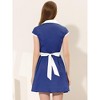 Allegra K Women's Vintage Button Down Flat Collar Belted Office Mini Shirt Dress - 4 of 4
