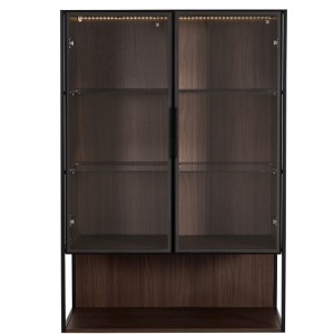 TiramisuBest 51.2'' Freestanding Lighted Display Cabinet with Glass Door, Metal Frame & 4-Tier Adjustable Shelves,Black/Dark Walnut - 1 of 4