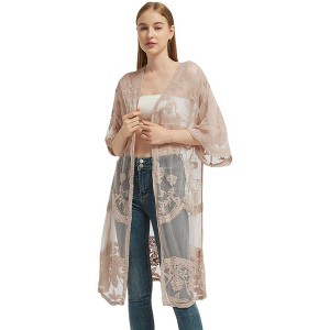 Anna-Kaci Women's Embroidered Floral Butterfly Crochet Drop Shoulder Cardigan - 1 of 4