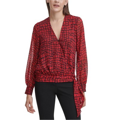 Calvin Klein Womens Tie Waist Pullover Blouse