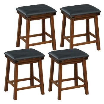 Tangkula Set of 4 PU Leather Bar Stools 24" Counter Height Dining Stools w/ Upholstered Seat