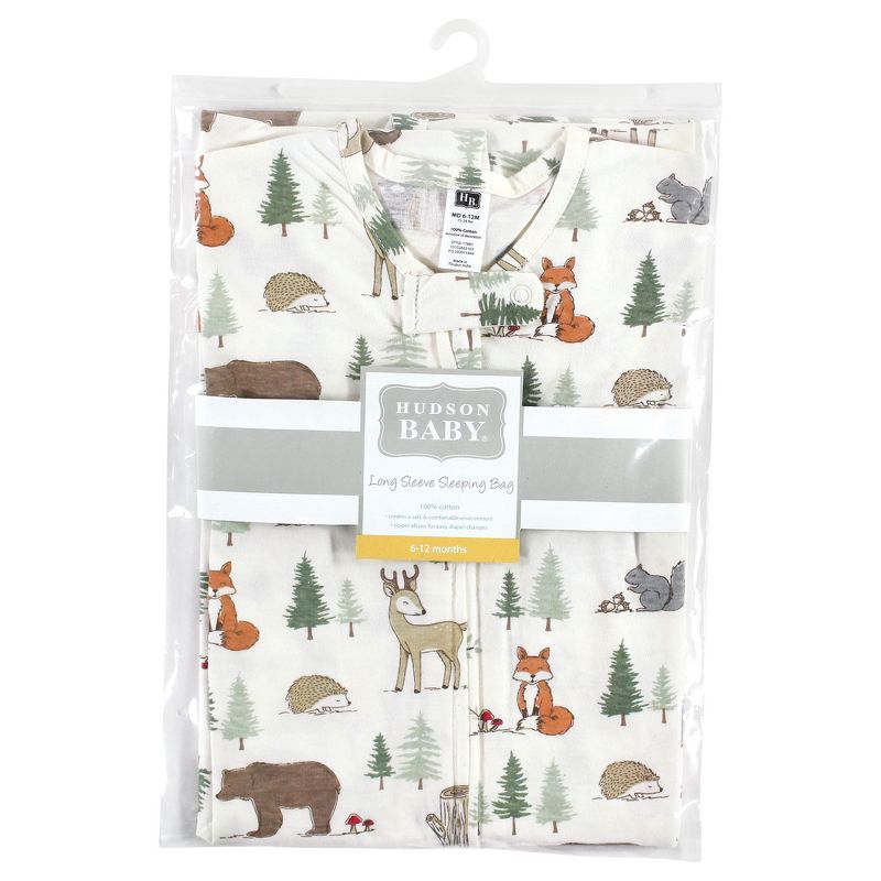 Hudson Baby Long Sleeve Cotton Jersey Sleeping Bag, Forest Animals, 2 of 3