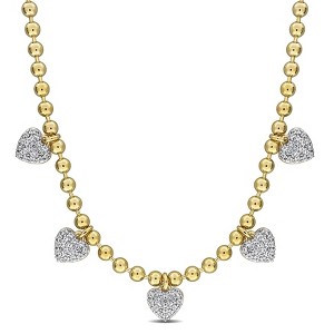 EVERLY JEWELRY | Yellow Plated Sterling Silver 1ct TGW Created White Sapphire Heart Station Necklace, 17 inc - 1 of 4