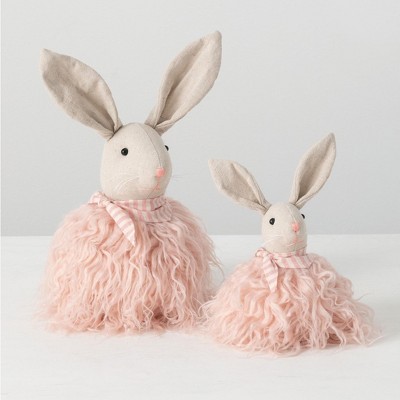 Sullivans Set of 2 Sitting Rabbits Figurines 10.5"H & 7.5"H Pink
