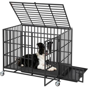36 Inch Heavy Duty Dog Crate with 3 Doors, Escape-Proof Metal Kennel with Wheels & Removable Tray, Large Dog Cage for Medium & Large Dogs, Black - 1 of 4