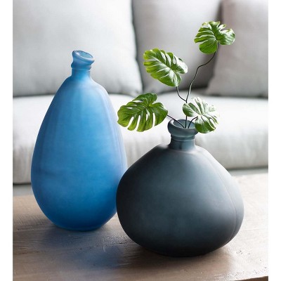 Navy and Gray Recycled Frosted Glass Balloon Vases, Set of 2 - Navy/ Gray