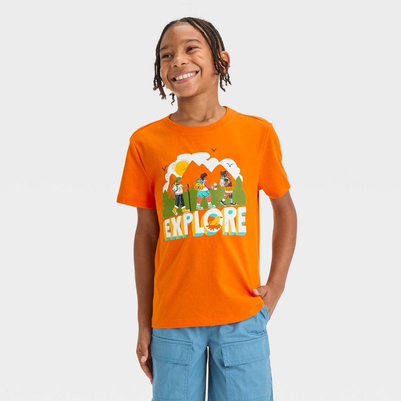 Boys' Short Sleeve 'Explore' Graphic T-Shirt - Cat & Jack™ Orange, 1 of 5