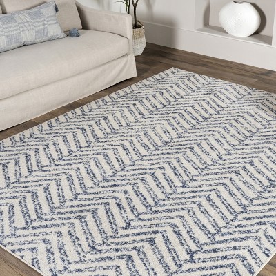 Rosanne Blue Geometric 52" Synthetic Easy-Care Area Rug