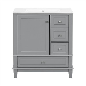 XINGHANZHENXUAN Bathroom Vanity with Sink & 3 Drawers, Soft-Close Solid Wood Cabinet with Ceramic Sink & Ample Storage - 1 of 4