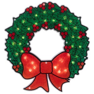 Northlight Lighted Holographic Christmas Wreath Window Silhouette Decoration - 15" - 1 of 4